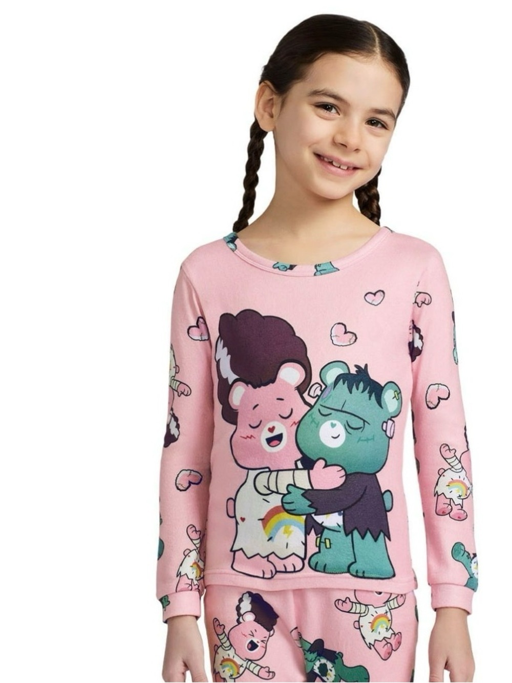 Halloween - Care Bears Pink and Teal Hug Long-Sleeve Kids Pajama Set